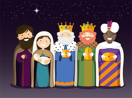 simsearch:400-05670979,k - The Three Kings and Holy Family on the Epiphany day. Vector ilustration Foto de stock - Super Valor sin royalties y Suscripción, Código: 400-09090729