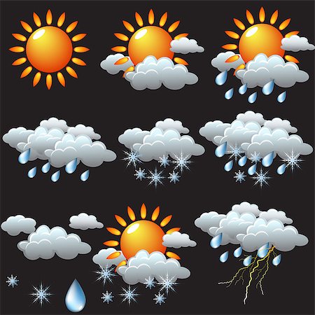 simsearch:400-04046799,k - weather icons  sun, rain, snow, storm, clouds on a black background Foto de stock - Super Valor sin royalties y Suscripción, Código: 400-09091429