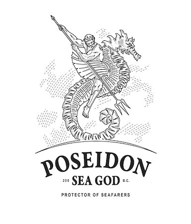 Vector illustration of Poseidon god of the seas riding a seahorse Stock Photo - Budget Royalty-Free & Subscription, Code: 400-09092886