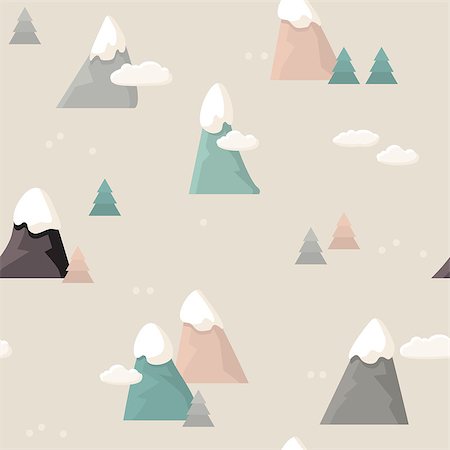 panoramic rock climbing images - Mountain seamless pattern. Flat style cartoon Mountain with white clouds, trees, snow on the peaks. Vector illustration. Vintage background. Foto de stock - Super Valor sin royalties y Suscripción, Código: 400-09093264