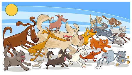 simsearch:400-04214443,k - Cartoon Illustration of Funny Running Dogs and Cats Animal Characters Group Stock Photo - Budget Royalty-Free & Subscription, Code: 400-09093374