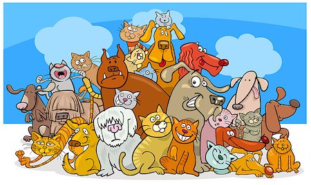 simsearch:400-08189024,k - Cartoon Illustration of Funny Dogs and Cats Characters Group Photographie de stock - Aubaine LD & Abonnement, Code: 400-09093371