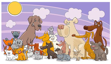 simsearch:400-04214443,k - Cartoon Illustration of Dogs and Cats Animal Comic Characters Group Stock Photo - Budget Royalty-Free & Subscription, Code: 400-09093372