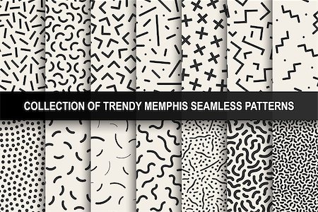 simsearch:400-08978166,k - Collection of memphis seamless patterns. Fashion 80-90s. You can find seamless backgrounds in swatches panel. Stock Photo - Budget Royalty-Free & Subscription, Code: 400-09108338