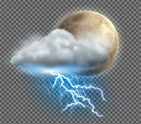 simsearch:400-04324823,k - Vector illustration of cool single weather icon with night moon, cloud, heavy fall rain and lightning on transparent background Photographie de stock - Aubaine LD & Abonnement, Code: 400-09108412