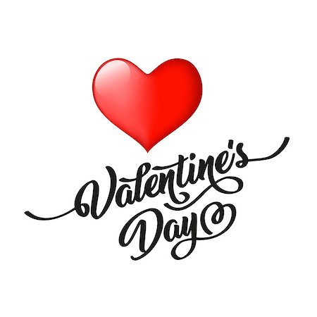 Valentine s Day hand-drawn caligraphic black inscription and heart, isolated on white background. Perfect for holiday flat design. Vector illustration. Stock Photo - Budget Royalty-Free & Subscription, Code: 400-09109280