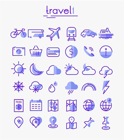 simsearch:400-07114343,k - Vector set of trendy inline bold icons of travel and tourism metaphors, white on blue, set 1 Stock Photo - Budget Royalty-Free & Subscription, Code: 400-09109921