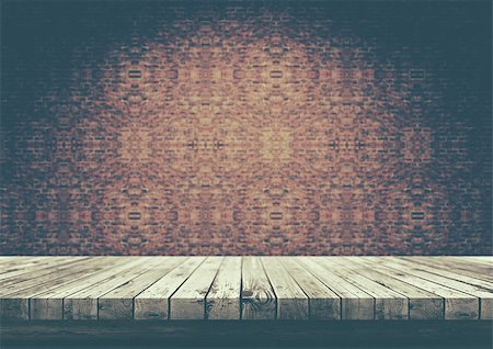 simsearch:400-06107660,k - 3D render of an old wooden table looking out to a brick wall vintage style Stock Photo - Budget Royalty-Free & Subscription, Code: 400-09114185