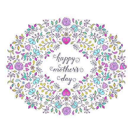 Hand drawn floral frame with flowers,hearts and other elements.Handwritten card template. Vector illustration. Stock Photo - Budget Royalty-Free & Subscription, Code: 400-09115467