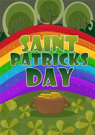 simsearch:400-06519689,k - Saint Patricks Day Invitation Card Design with Treasure of Leprechaun on rainbow Background. Vector Illustration. Foto de stock - Super Valor sin royalties y Suscripción, Código: 400-09115570