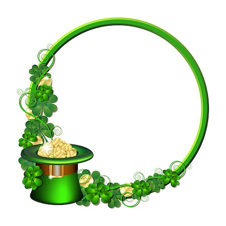 simsearch:400-06519689,k - Patrick day round frame with gold coins, leprechaun hat and clover leaves. St. Patricks Day symbols. Vector illustration for greeting card, poster, banner Foto de stock - Super Valor sin royalties y Suscripción, Código: 400-09116131