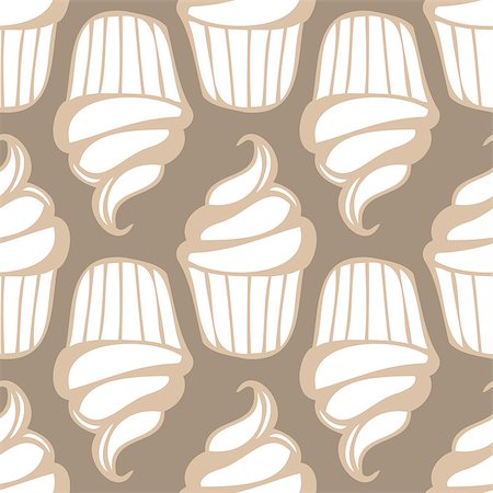 Cupcake vector pattern white background. Vector illustration Stock Photo - Budget Royalty-Free & Subscription, Code: 400-09116298