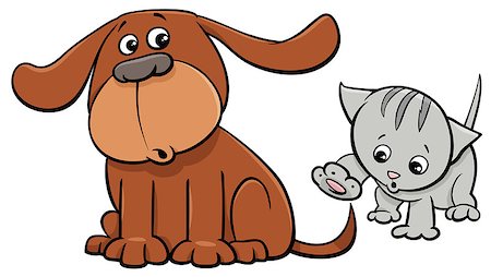 simsearch:400-08189024,k - Cartoon Illustration of Puppy and Cute Little Kitten Pet Animal Characters Photographie de stock - Aubaine LD & Abonnement, Code: 400-09116449