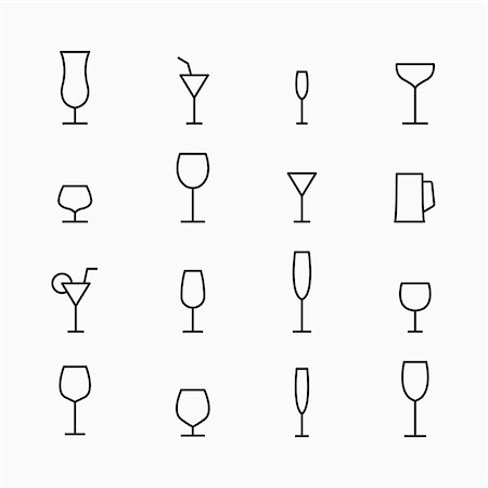 simsearch:640-02770391,k - Set of different wine glasses for alcoholic drinks of thin lines, isolated on white background, vector illustration. Stock Photo - Budget Royalty-Free & Subscription, Code: 400-09116797