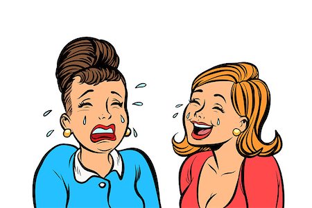girlfriend women one cries, other laughs isolate on white background. Comic book cartoon pop art retro vector illustration drawing Stock Photo - Budget Royalty-Free & Subscription, Code: 400-09116988