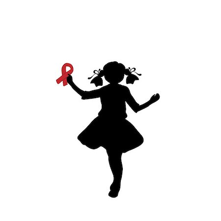 Silhouette girl with red ribbon in her hand. Vector illustration Stock Photo - Budget Royalty-Free & Subscription, Code: 400-09117010