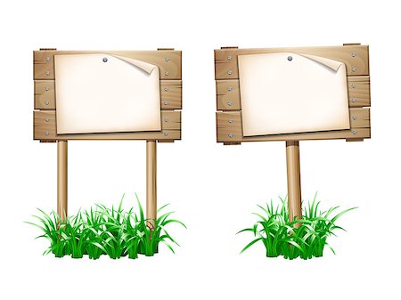 simsearch:400-04229535,k - Announcement, empty paper blank on wooden signboard in grass. 10eps vector illustration isolated on white background Photographie de stock - Aubaine LD & Abonnement, Code: 400-09117241