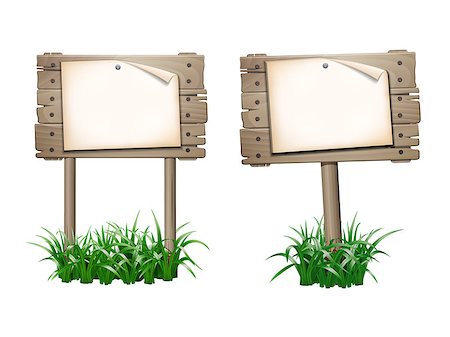 simsearch:400-04229535,k - Announcement, empty paper blank on wooden signboard in grass. 10eps vector illustration isolated on white background Photographie de stock - Aubaine LD & Abonnement, Code: 400-09117480