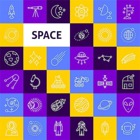 simsearch:400-04378006,k - Vector Space Line Icons. Thin Outline Exploration Symbols over Colorful Squares. Stock Photo - Budget Royalty-Free & Subscription, Code: 400-09117562