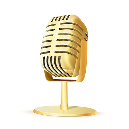 retro stand up microphone - Vintage golden studio microphone. 3D realisic vector illustration  on  white background. Stock Photo - Budget Royalty-Free & Subscription, Code: 400-09117580