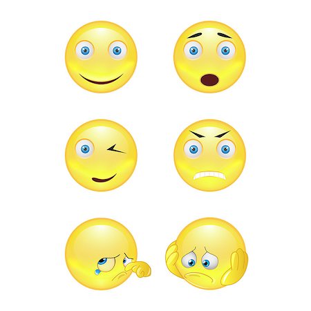 simsearch:400-04790516,k - Set of smiley face icons or yellow emoticons with different facial expressions in glossy 3D realistic isolated in white background. Vector illustration Stock Photo - Budget Royalty-Free & Subscription, Code: 400-09117591