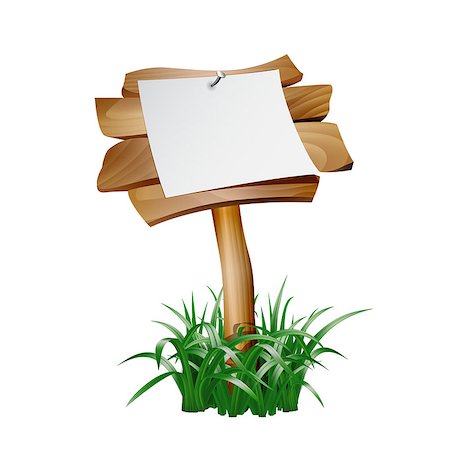 simsearch:400-04229535,k - Announcement, empty paper blank on wooden signboard in grass. 10eps vector illustration isolated on white background Photographie de stock - Aubaine LD & Abonnement, Code: 400-09117650