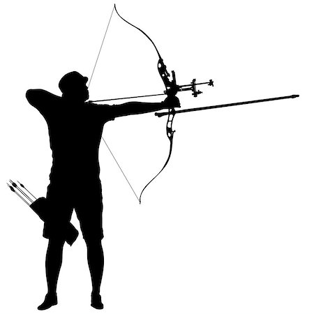 simsearch:400-05701131,k - Silhouette attractive male archer bending a bow and aiming in the target. Photographie de stock - Aubaine LD & Abonnement, Code: 400-09110094