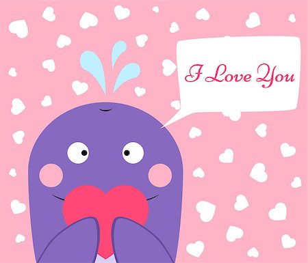 Cute, funny whale with heart. Vector eps 10 Stock Photo - Budget Royalty-Free & Subscription, Code: 400-09110136
