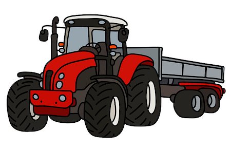 The hand drawing of a red heavy tractor with a trailer Stock Photo - Budget Royalty-Free & Subscription, Code: 400-09110164