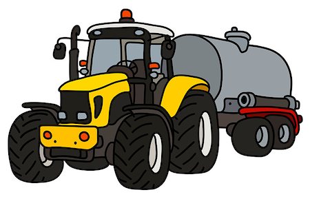 The hand drawing of a yellow heavy tractor with a steel tank trailer Stock Photo - Budget Royalty-Free & Subscription, Code: 400-09110165