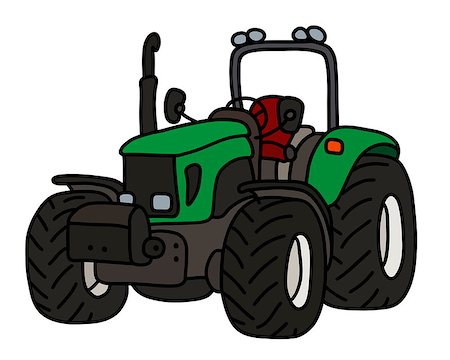 The hand drawing of a green open heavy tractor Stock Photo - Budget Royalty-Free & Subscription, Code: 400-09110162