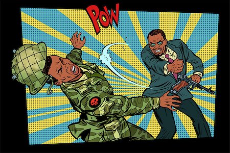 Civil beats invader military soldier. Struggle for peace. Protest against the occupiers. African American people. Pop art retro vector illustration comic cartoon vector vintage kitsch drawing Stock Photo - Budget Royalty-Free & Subscription, Code: 400-09110181