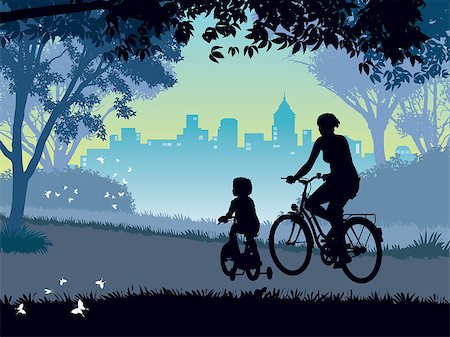simsearch:400-06412547,k - Happy mother and child cycling on a summer trip in the park. Stock Photo - Budget Royalty-Free & Subscription, Code: 400-09110466