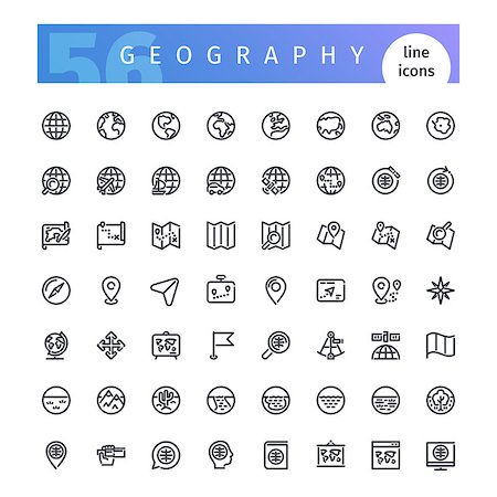 pictogram of map - Set of 56 geography line icons suitable for web, infographics and apps. Isolated on white background. Clipping paths included. Stock Photo - Budget Royalty-Free & Subscription, Code: 400-09110566