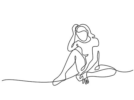 Continuous line drawing. Sitting sad girl. Vector illustration Stock Photo - Budget Royalty-Free & Subscription, Code: 400-09110589