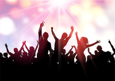 Silhouette of a party crowd on a bokeh lights background Stock Photo - Budget Royalty-Free & Subscription, Code: 400-09112492