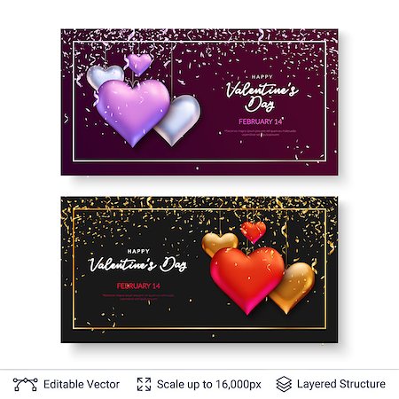 Pair of vector banners for St.Valentines Day. Holiday card design. Stock Photo - Budget Royalty-Free & Subscription, Code: 400-09113118