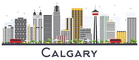 Calgary Canada City Skyline with Gray Buildings Isolated on White Background. Vector Illustration. Business Travel and Tourism Concept with Modern Buildings. Calgary Cityscape with Landmarks. Stock Photo - Budget Royalty-Free & Subscription, Code: 400-09113309