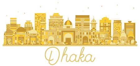 dhaka - Dhaka Bangladesh City skyline golden silhouette. Vector illustration. Business travel concept. Cityscape with landmarks Stock Photo - Budget Royalty-Free & Subscription, Code: 400-09113319