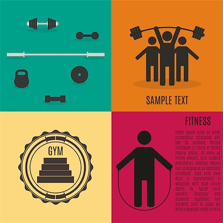 Set of sports equipment items. Flat elements design for gym and fitness, vector illustration. Stock Photo - Budget Royalty-Free & Subscription, Code: 400-09113367