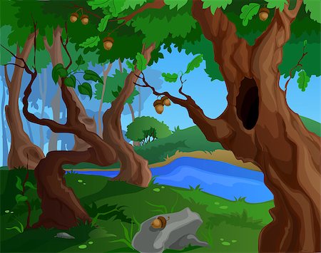 Cartoon summer background for, a game art with old trees Stock Photo - Budget Royalty-Free & Subscription, Code: 400-09113517