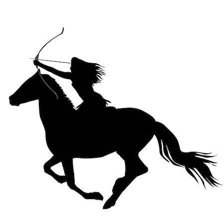 Black silhouette of an amazon warrior woman riding a horse with bow and arrow Stock Photo - Budget Royalty-Free & Subscription, Code: 400-09113717