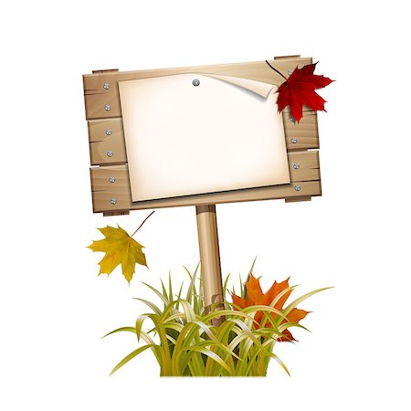 simsearch:400-04229535,k - Autumn wooden sign in faded grass with falling red and yellow leaves. Vector illustration isolated on white background Photographie de stock - Aubaine LD & Abonnement, Code: 400-09120153