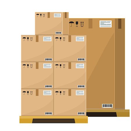 simsearch:400-05735817,k - Different Boxes on wooded pallet vector illustration, flat and solid style warehouse cardboard parcel boxes stack front view. Illustrated vector. Stock Photo - Budget Royalty-Free & Subscription, Code: 400-09120190