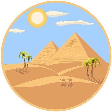 simsearch:400-07096057,k - Egyptian pyramids of Giza among the dunes with palm trees and camels Stock Photo - Budget Royalty-Free & Subscription, Code: 400-09120597