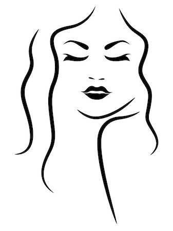 fashion illustration faces images - Abstract half turn portrait of young beautiful lady with closed eyes, simple vector outline Stock Photo - Budget Royalty-Free & Subscription, Code: 400-09120722