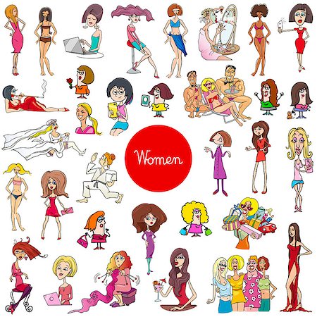 Cartoon Illustration of Women Characters Huge Set Stock Photo - Budget Royalty-Free & Subscription, Code: 400-09120779