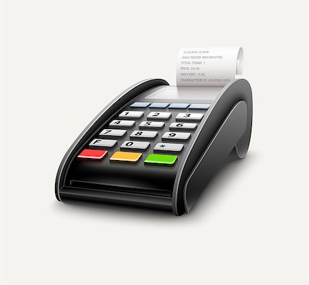 simsearch:400-05133703,k - Bank terminal for payment purchases in store by credit cards and paper check receipt. Device for processing payments e-commerce. Eps10 vector illustration isolated on white background. Stock Photo - Budget Royalty-Free & Subscription, Code: 400-09120849