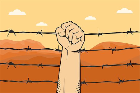 simsearch:400-06172579,k - protest sign with hand fist and barbed wire as background and mountain desert vector graphic illustration Stock Photo - Budget Royalty-Free & Subscription, Code: 400-09120893