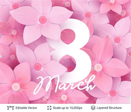 simsearch:400-07418602,k - Beautiful flowers and 8 of March date. Editable vector background. Stock Photo - Budget Royalty-Free & Subscription, Code: 400-09121449
